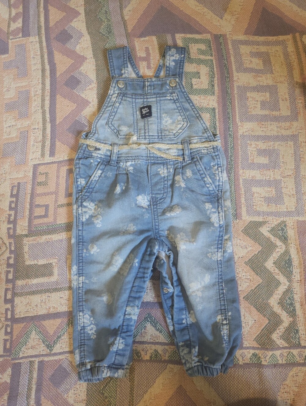 OSHKOSH BABY B'GOSH Floral Knit Denim Overalls Size 12 Months